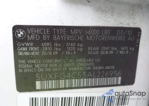 2010 BMW X6 xDrive35I z USA, uszkodzony, nr VIN 5UXFG4C53AL226956